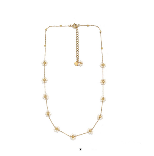 collar mini flores con perlas 