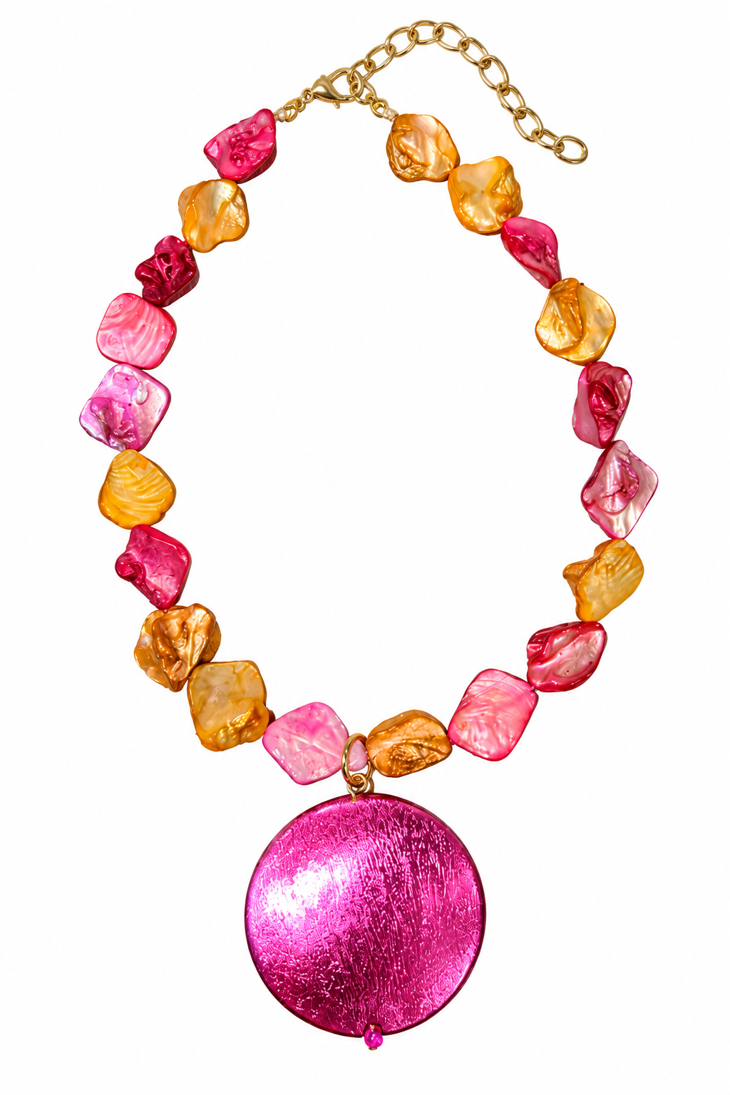 Collar naranja y fucsia