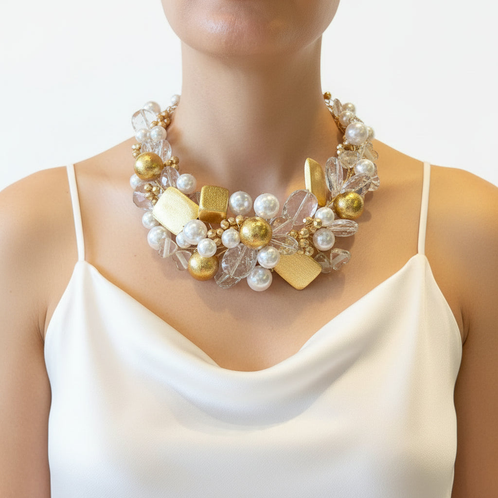 Collar "RAMA" dorado transparente y perla