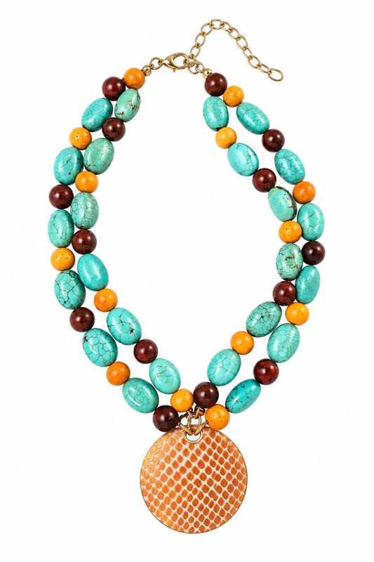 Collar turquesa y naranja