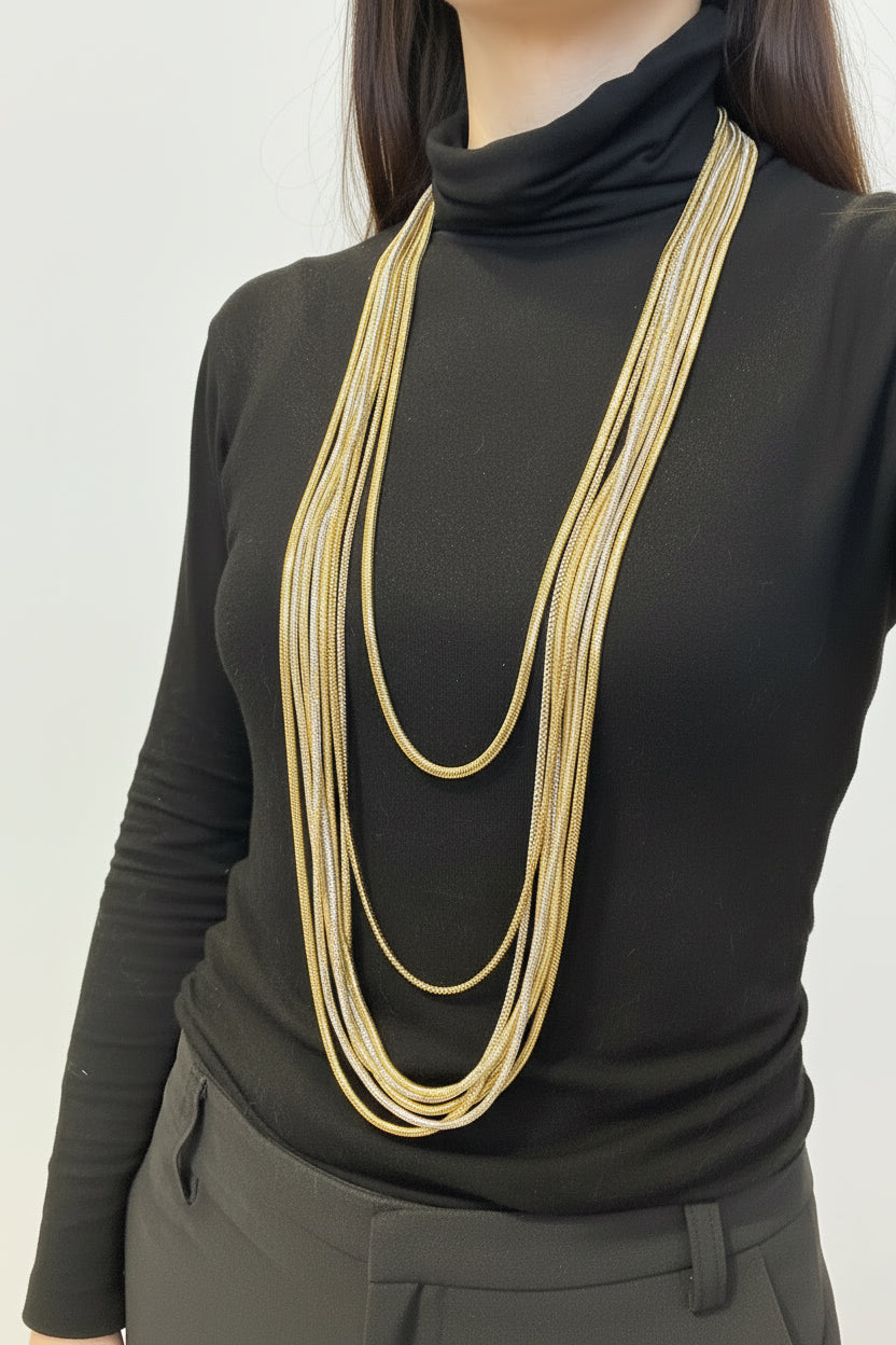 Collar seda plisada dorado y plateado