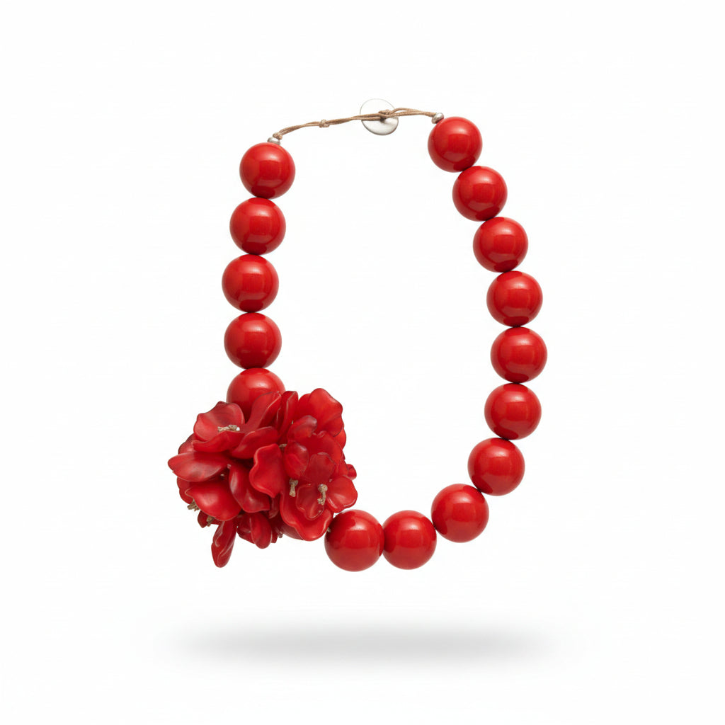 Collar esferas aplique flores